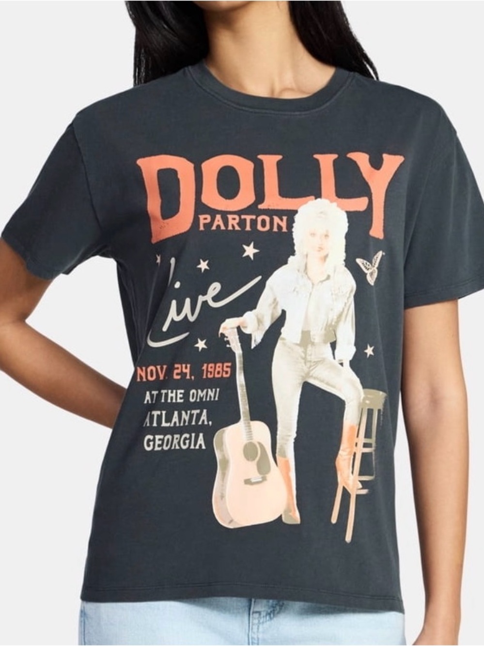 Dolly Parton LIVE Graphic Tee - Black with Coral Print XL